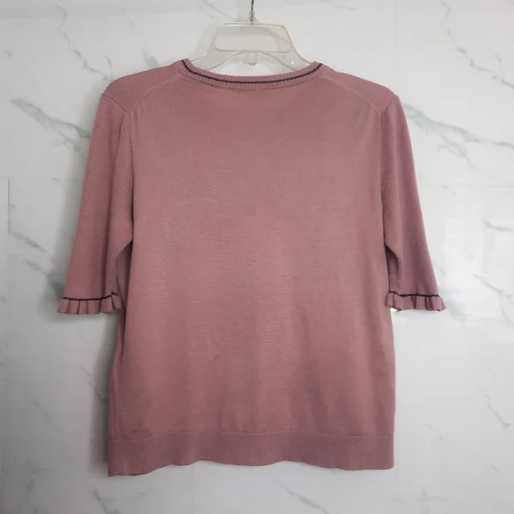 LK BENNETT Silk Blend Sweater Ruffle Half Sleeve Blush Pink London Knit Quiet M - Picture 3 of 6